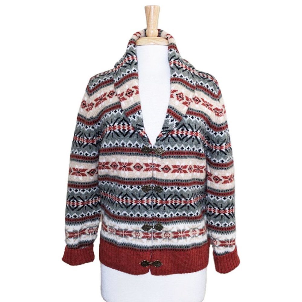 TELLURIDE CLOTHING CO. Fair Isles/Nordic Knit Cardigan w/ Shawl Collar